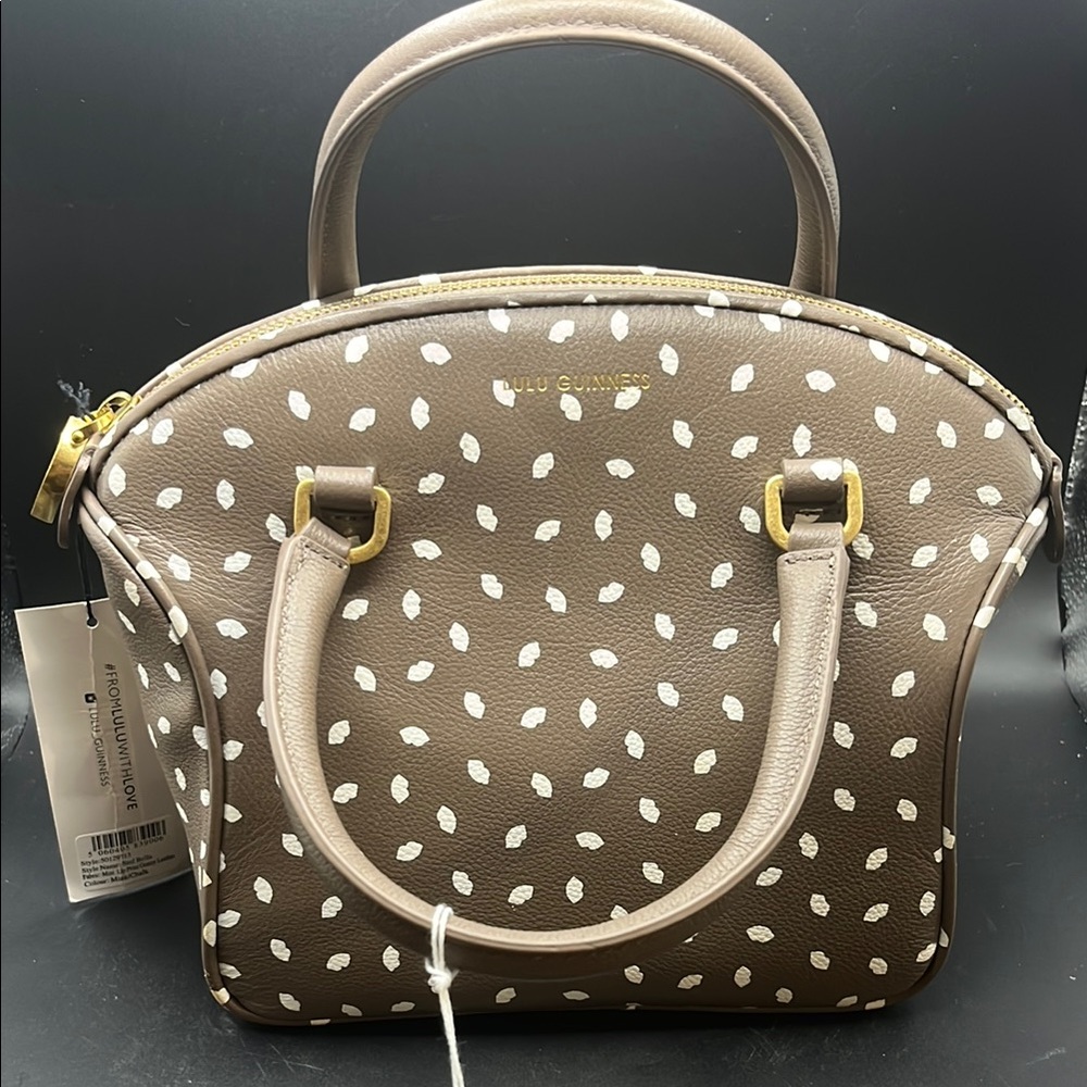 Lulu Guinness Brown and White Polka Dot Satchel